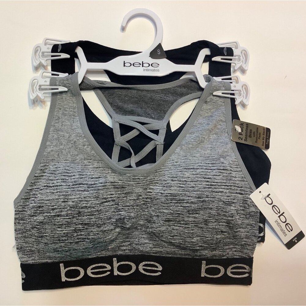 Bebe Intimates Seamless Sports Bras 2-Pack Size Small NWT NEW Black‎ Gray